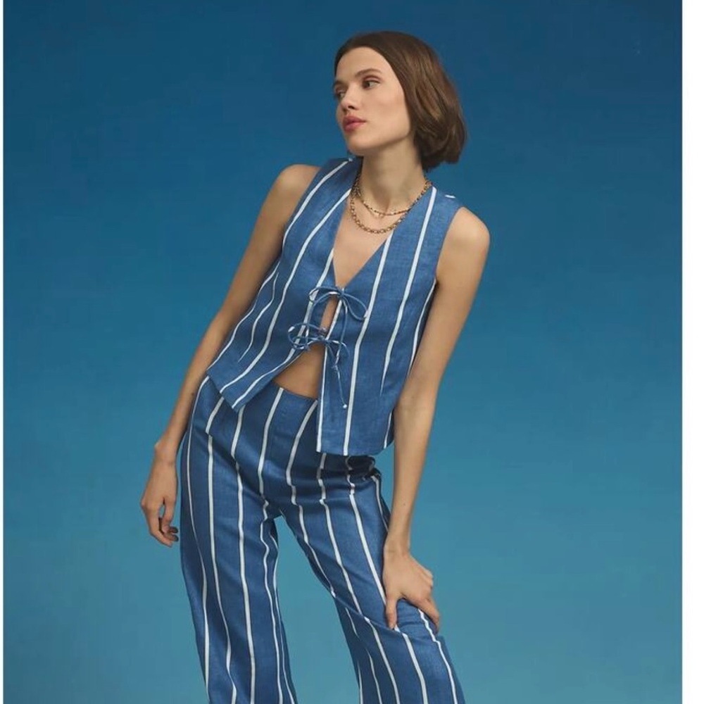 Faithfull the Brand Navy and White Striped Top - Picture 2 of 2